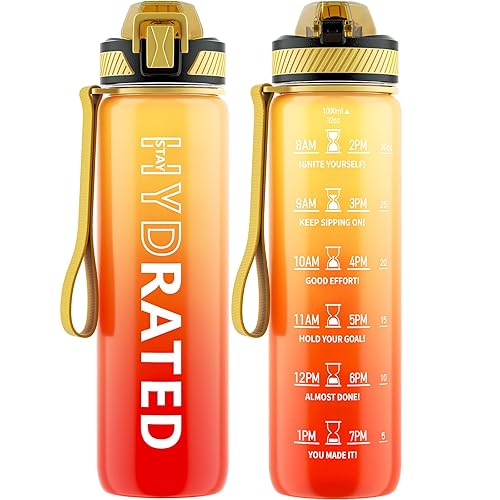 QLUR Water Bottle with Straw  32 oz Motivational Water Bottles with Time Marker to Drink  Tritan BPA Free  1L Sports Water Bottle with Carry Strap LeakProof for Women Men Gym Fitness Outdoor (1 Pack)